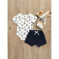 thumbnail image 2 of Newborn Baby Floral Print Short Sleeve Romper + Drawstring Shorts 2 Piece Outfits Set, 2 of 9