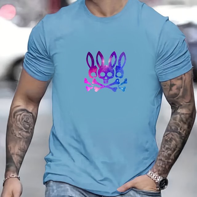 Camiseta Con Impresión De Calavera De Conejo, Camiseta Cómoda Y Elegante Para Hombres, Camiseta Gráfica Ropa De Verano Para Hombres Al Aire Libre, Ropa De Hombre, Tops Para Hombres, Regalo Para Hombre