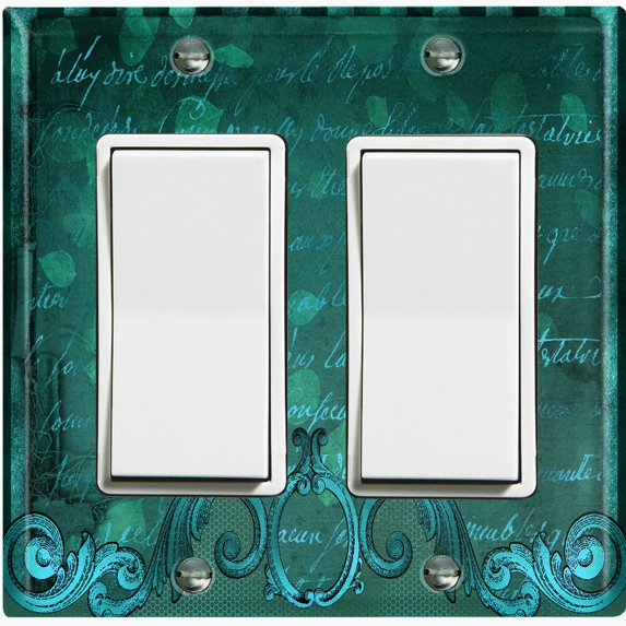 Metal Light Switch Plate Cover Elegant Green Letter Frame Damask DAM069