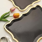 Efavormart 10 Pack | Elegant Black / Gold Rim Disposable Serving Trays, Heavy Duty 400 GSM Paper Rectangular Party Platters - 14X10