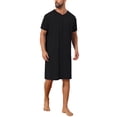 thumbnail image 2 of INSPIRE CHIC Father's Day Men's V-Neck Colorblock Trim Short Sleeve Chest Pocket Pajama Sleep Shirt L Black, 2 of 5