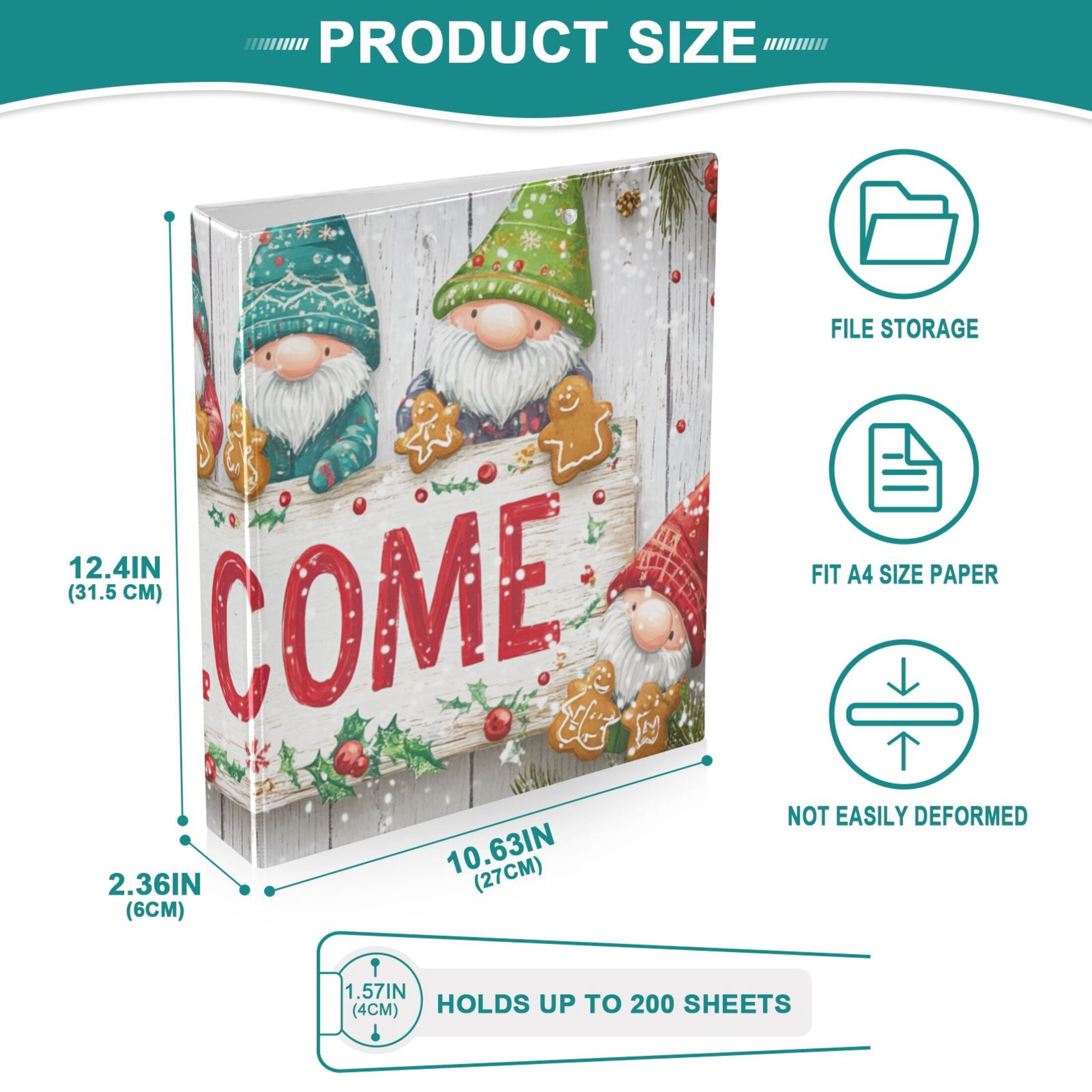Christmas Cute Gnomes Welcome 3 Ring Binders 1.5 inch Hardcover File Folders with Interior Pockets A4 Size Organizer for School Office Hospital Set of 2
