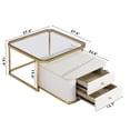 thumbnail image 5 of Modern 2 Pieces White Square Nesting Coffee Table with Drawers & Electroplated gold legs in 27.6'', Metal Frame Cocktail Table, 5 of 8