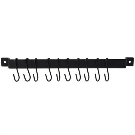 Wall Mount Pot Rack 435mm Industrial Hanging Rail Kitchen Utensils Hanger Organiser Lid Holder with 10x S Hooks Black