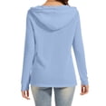 thumbnail image 5 of YUTK Hoodies for Women Button V Neck Waffle Knit Top Long Sleeve Shirts Fall Casual Comfy Pullover Sweatshirts Hooded Tops Sky Blue M, 5 of 6