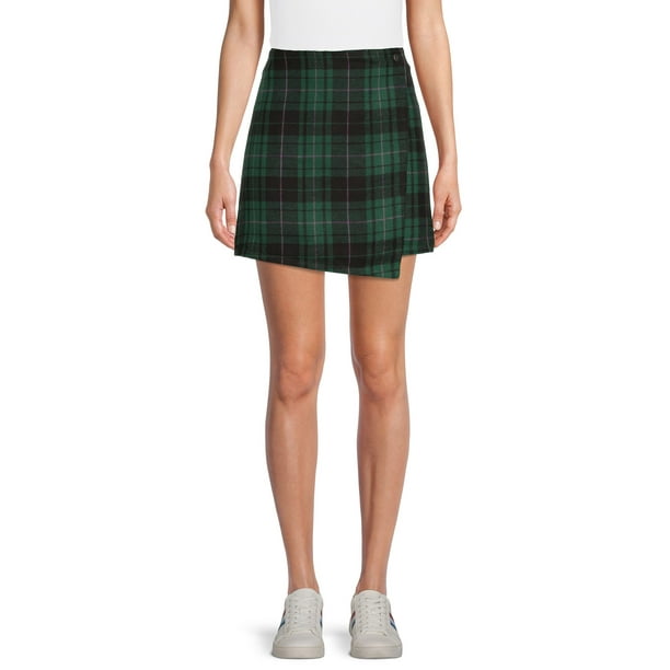 No Boundaries Junior's Flannel Faux Wrap Skirt