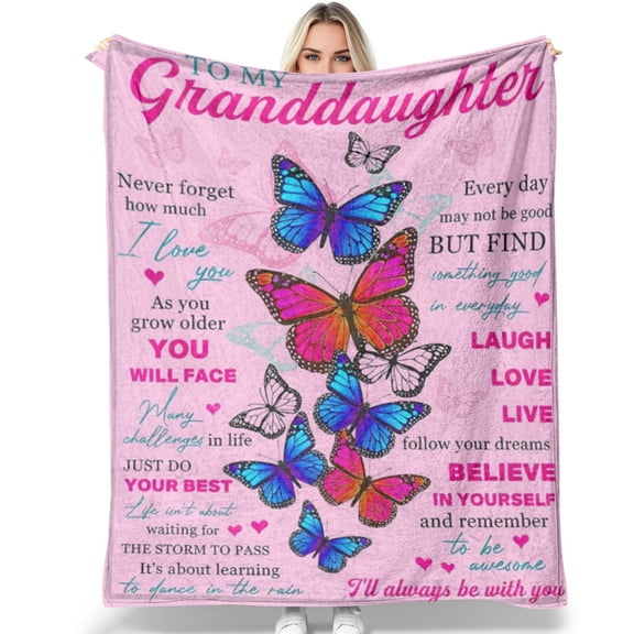 Tiruiarec to My Granddaughter Gifts from Grandma Throw Blankets, Gift for Granddaughter Birthday Graduation Gifts Idea, Granddaughters Butterfly Flannel Soft Blanket Throw 50"x60"