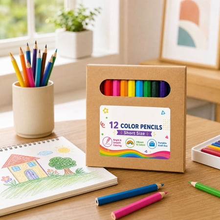 12 Color Colored Pencils Set Kids Art Supplies Portable Wooden Case Drawing Crayons for Toddler Preschool School Travel Gift