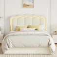 thumbnail image 4 of Amolife Queen Size LED Bed Frame with Drawer, Platform Bed with Velvet Upholstered Adjustable Wavy Headboard, Cream, 4 of 11