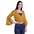 thumbnail image 3 of Moomaya Printed Womens Crop Top Wrap Style Top Wear Ruffle Long Sleeve Casual Summer Blouse, 3 of 6