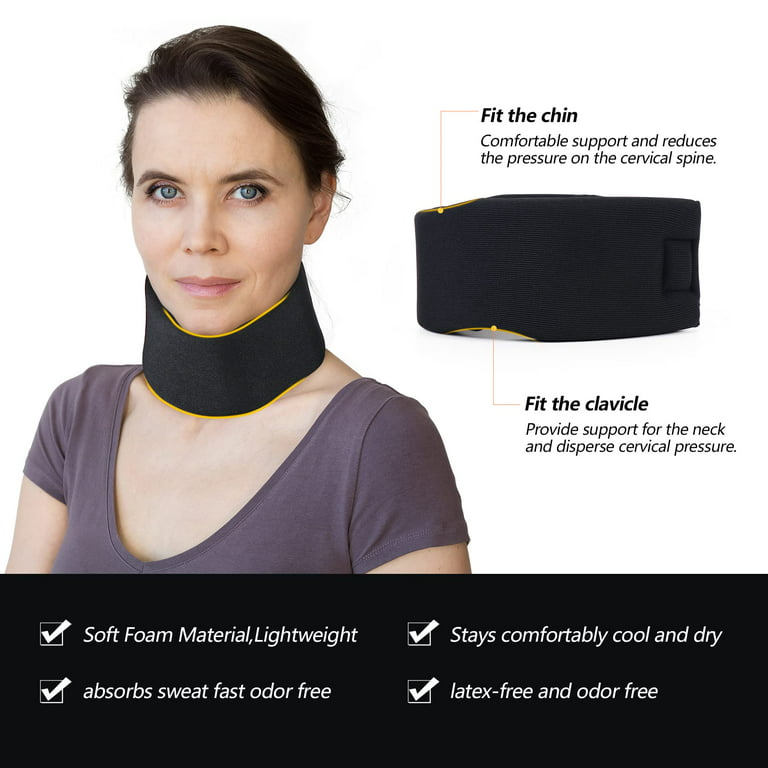  Soft Foam Neck Brace Universal Cervical Collar, Adjustable Support  Brace for Sleeping - Relieves Pain and Spine Pressure, Neck Collar After  Whiplash or Injury (Black, 3 Depth, M) : Health 