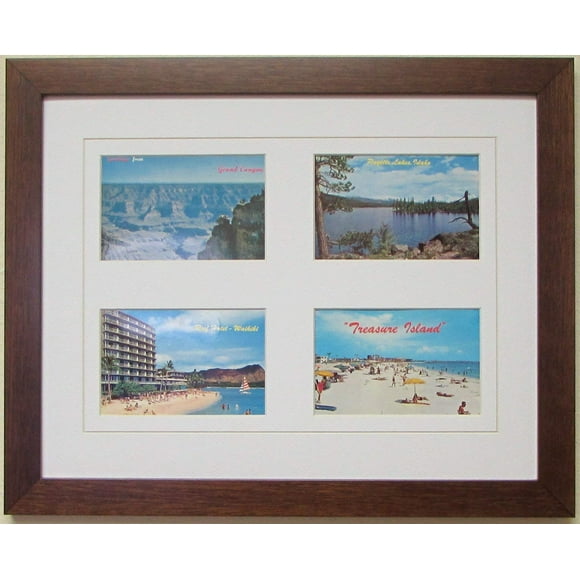 Post Card Frame for Four (4) 3.5" X 5.5" Post Cards Walnut Frame with White (White Trim) Matting