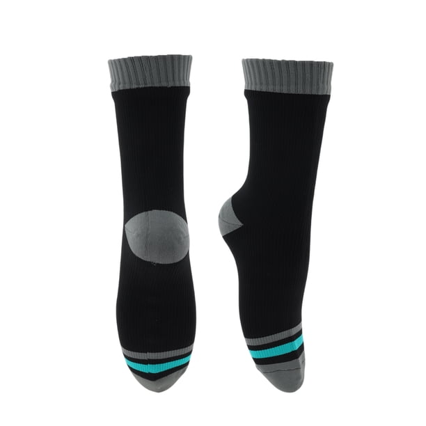 Calcetines de ciclismo únicos, impermeables y transpirables, anti-fricción, para exteriores, en gris, azul y negro, tamaño XL (47-50), 1 par, patrón a rayas.