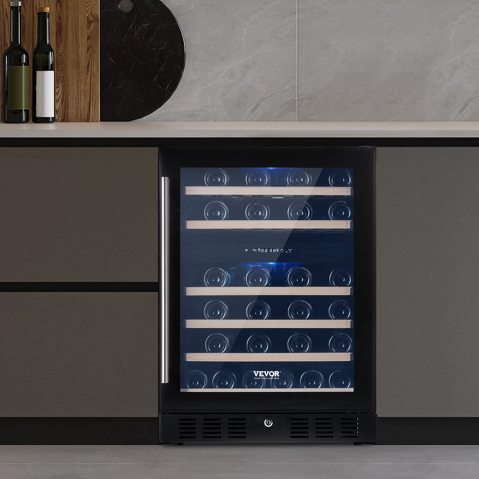BENTISM 46 Bottle Wine Fridge Stainless Steel Wine Cooler with LED