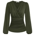thumbnail image 1 of Camisa de manga larga GRACE KARIN para mujer, fruncida, color verde militar, talla S, 1 of 6