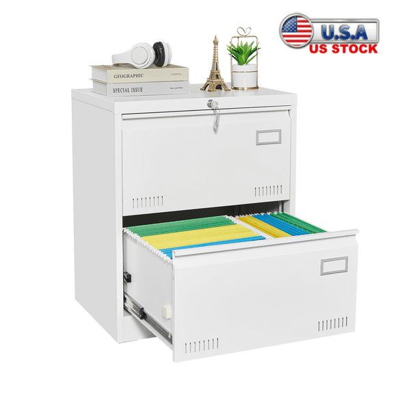 Tcbosik 2-Drawer Metal File Cabinet with Lock for Home Office, Vertical Filing Storage Cabinet for Legal Letter A4 Size, Easy Assembly, White