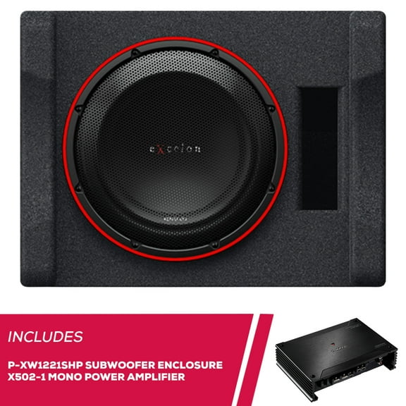 New Kenwood P-XW1221SHP 12" Preloaded Subwoofer Enclosure and X502-1 Mono Amplifier