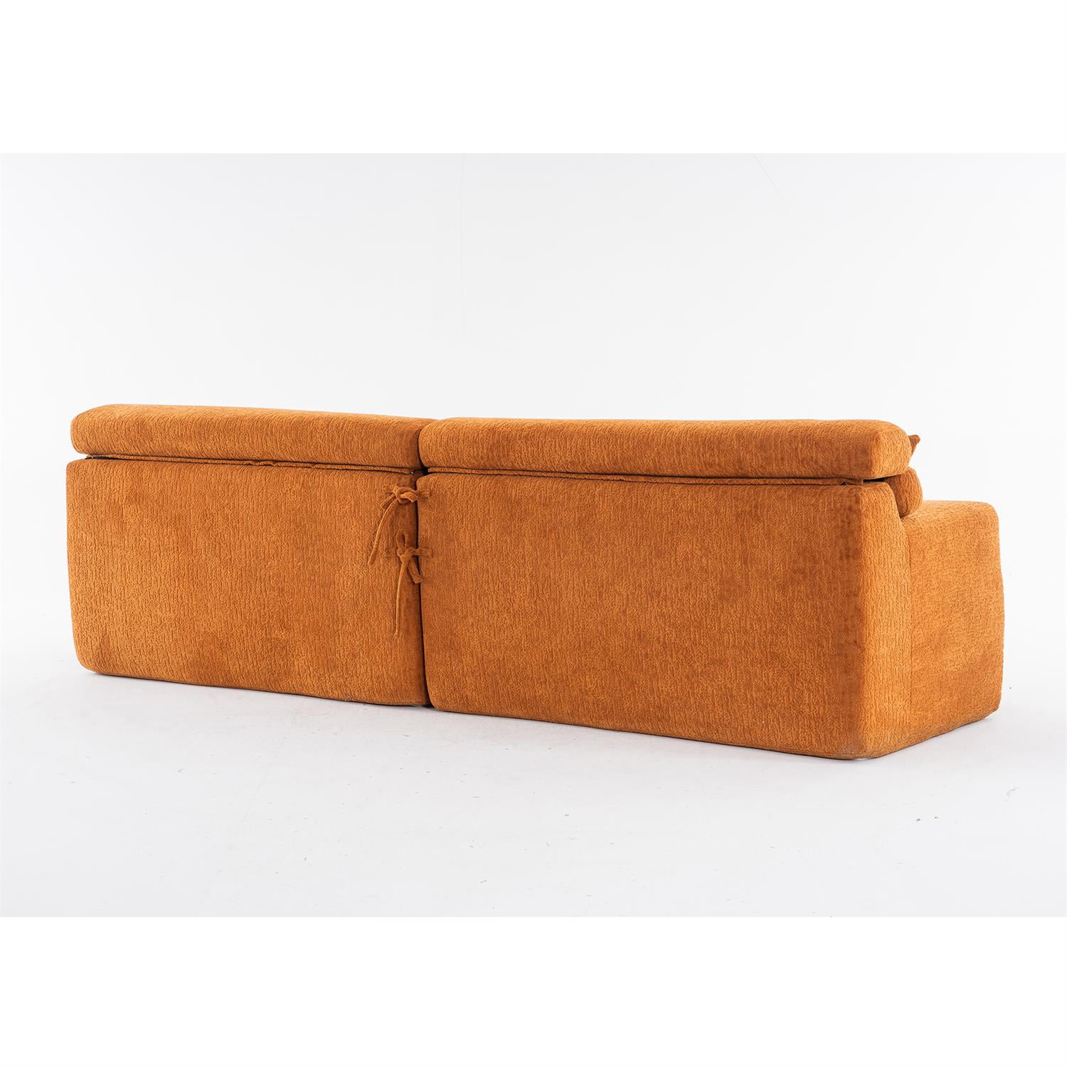 Demi Bonn 103" 4-Seater Compression Sofa Couch with Wood Grain Chenille Fabric, Full Sponge Cushion and 2 Cozy Pillows for Living Room, Orange