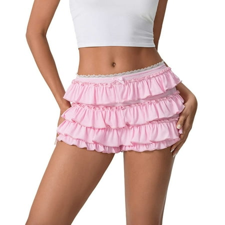 Ruffle Shorts! Audhol Women Girl s Boyshorts Ruffle Shorts Cute Lace Pumpkin Pants Layered Bottoms Lolita Fairy Sweet Pettipants Bloomers for Women Red1 L