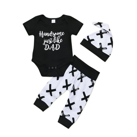 

Gwiyeopda 3pcs Newborn Kids Baby Boy Girl Clothes Jumpsuit Romper Bodysuit Pants Hat Outfits Set