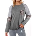 thumbnail image 3 of Nlife Women Stripes Leopard Crew Neck Long Sleeve Pocket Shirt, 3 of 7