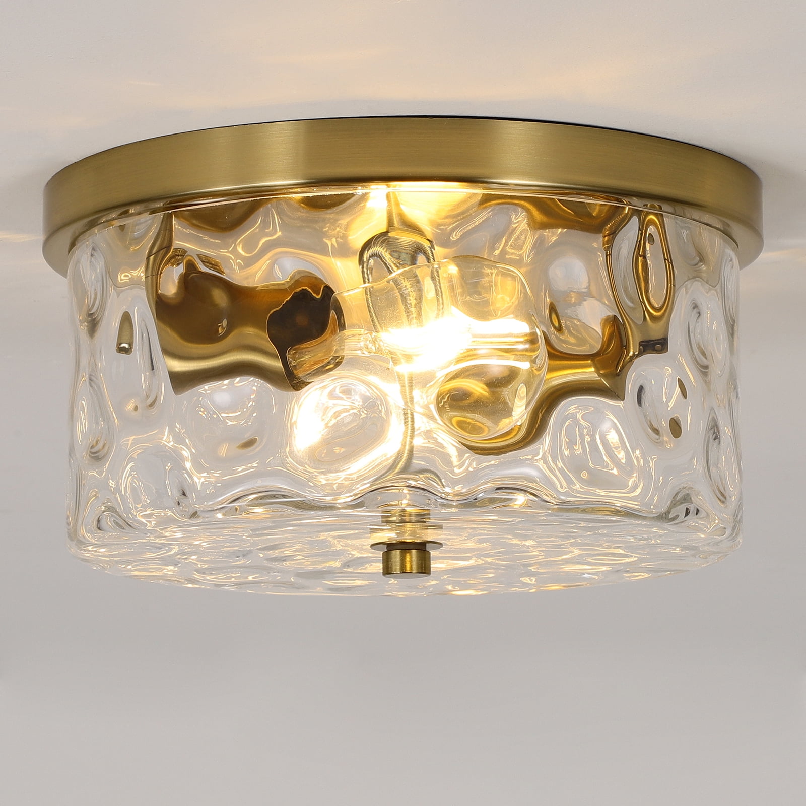 Gold Vintage Ceiling Light Fixture Semi Flush Mount with Bubble Glass Shade 2-Light Farmhouse Ceiling Light Ceiling Lamp for Living Room Bedroom Foyer Hallway 11.8"