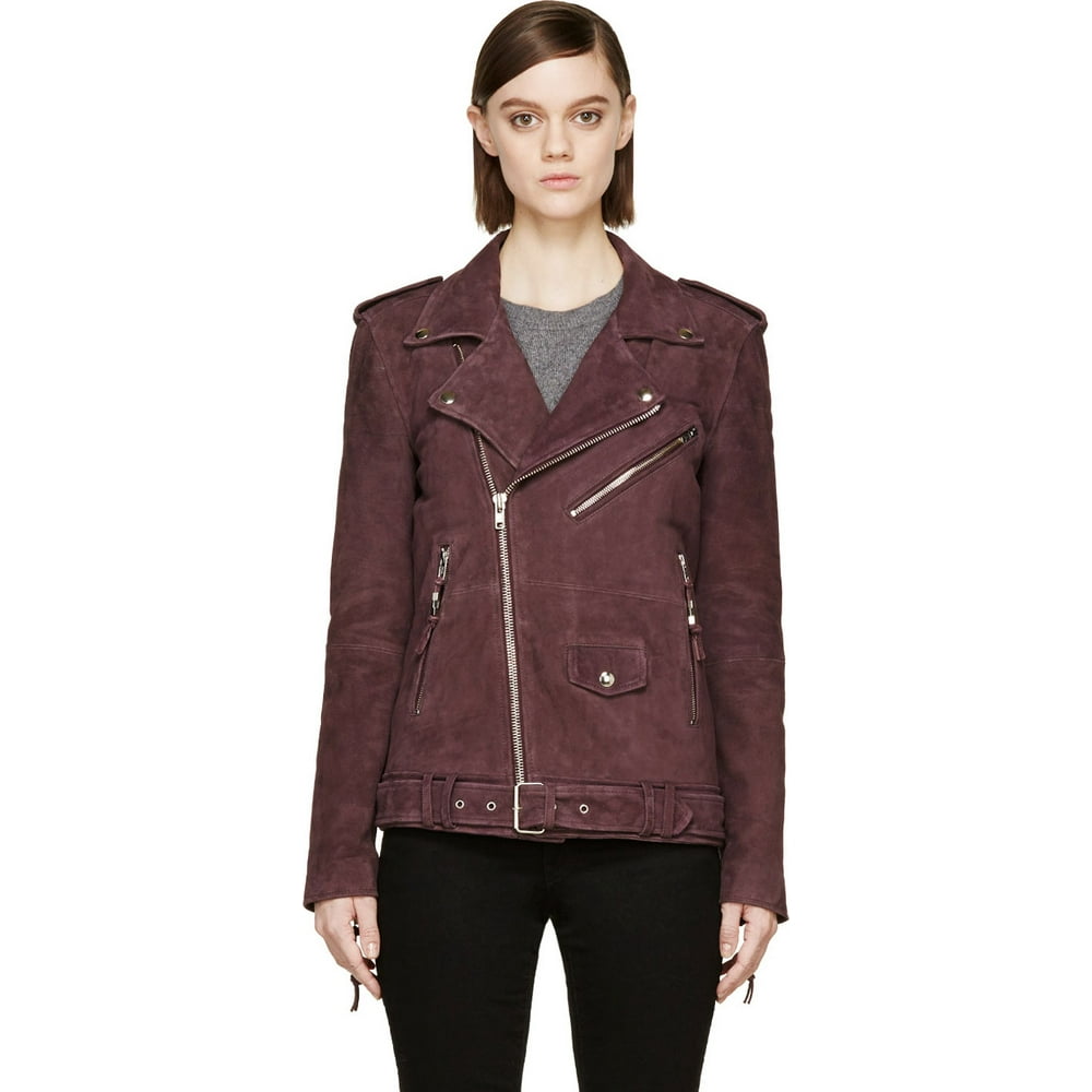 BLK DNM - BLK DNM Women's Suede Leather Jacket, Purple, Large - Walmart ...