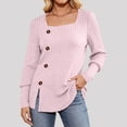thumbnail image 2 of Women's Knit Tops Ribbed Scoop Neck Sweater, Long Sleeve Pullover Shirts, Brushed Knit Split Hem Button Detail Blouses Top, Loose Fit Casual Fall Winter Layering Shirt, 2 of 9