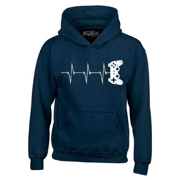 Shop4Ever Men's Gamer Heartbeat Controller Hooded Sweatshirt Hoodie XXX-Large Navy