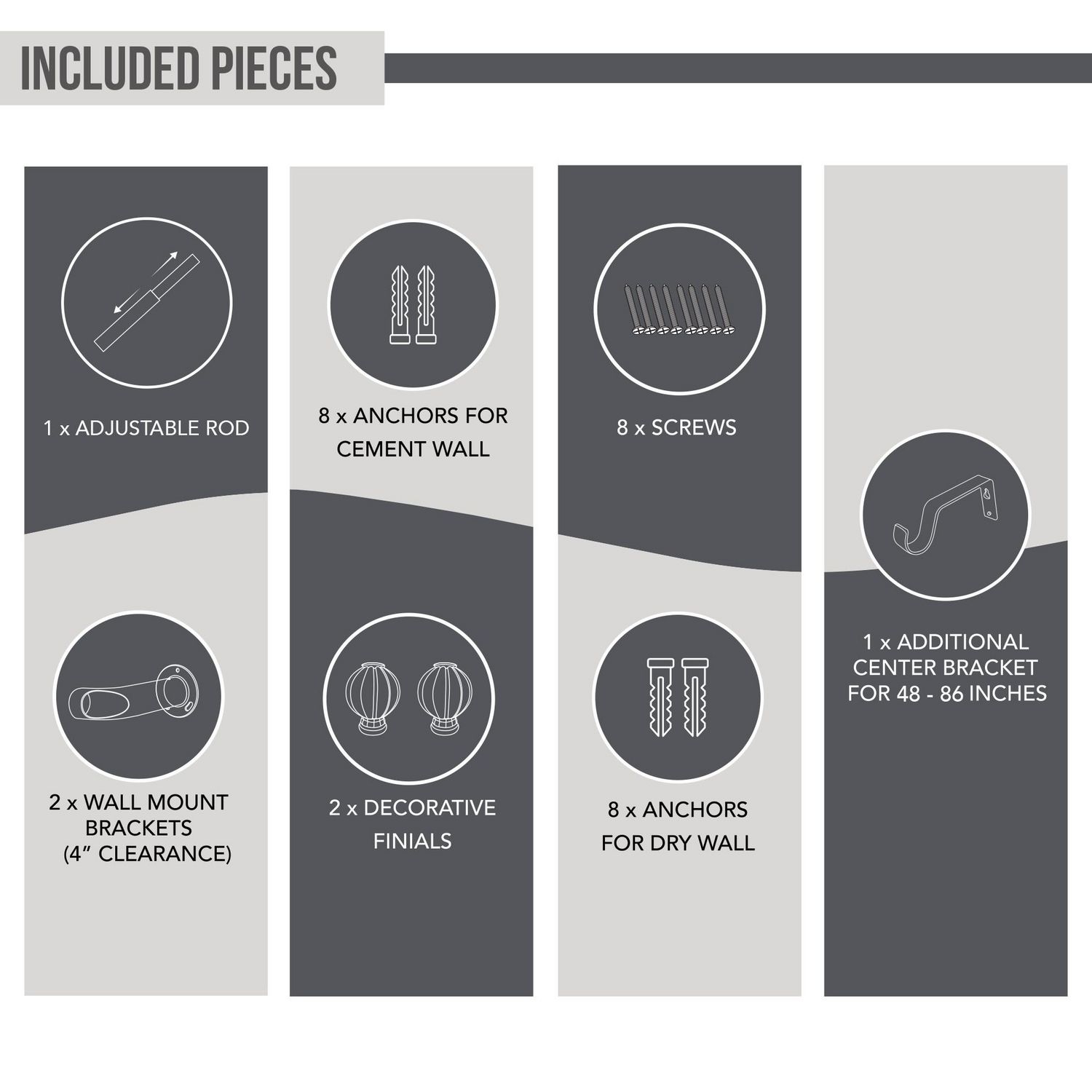 Travis tringle pour rideau occultant à œillets 48" à 86", noir