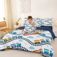 thumbnail image 4 of Manfei Toy Train 7-Piece Twin Bedding,Blue Railroads Tracks Bedding Comforter Set,Navy Blue Reversible, 4 of 7