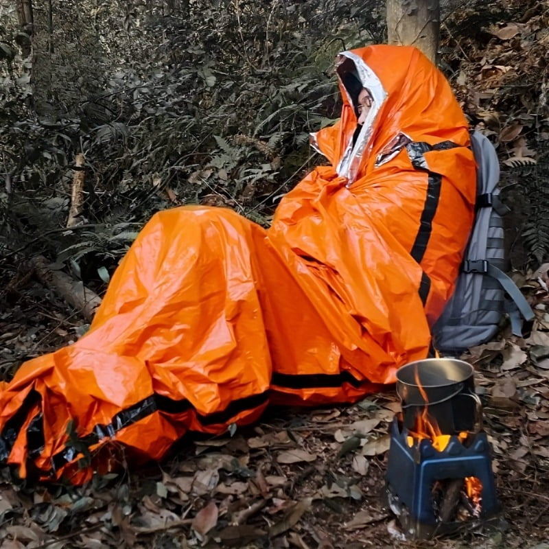 8Pcs Emergency Sleeping Bag Survival Bivy Sack, Lightweight Thermal Mylar Blanket Waterproof Windproof, Compact Outdoor Emergency Shelter Gear for Camping Hiking Backpacking Preparedness, Orange