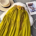 thumbnail image 6 of HOXZODT Women’s High Waist Tiered Maxi Skirt Casual Long Skirt with Belt, Dark Green, 6 of 7