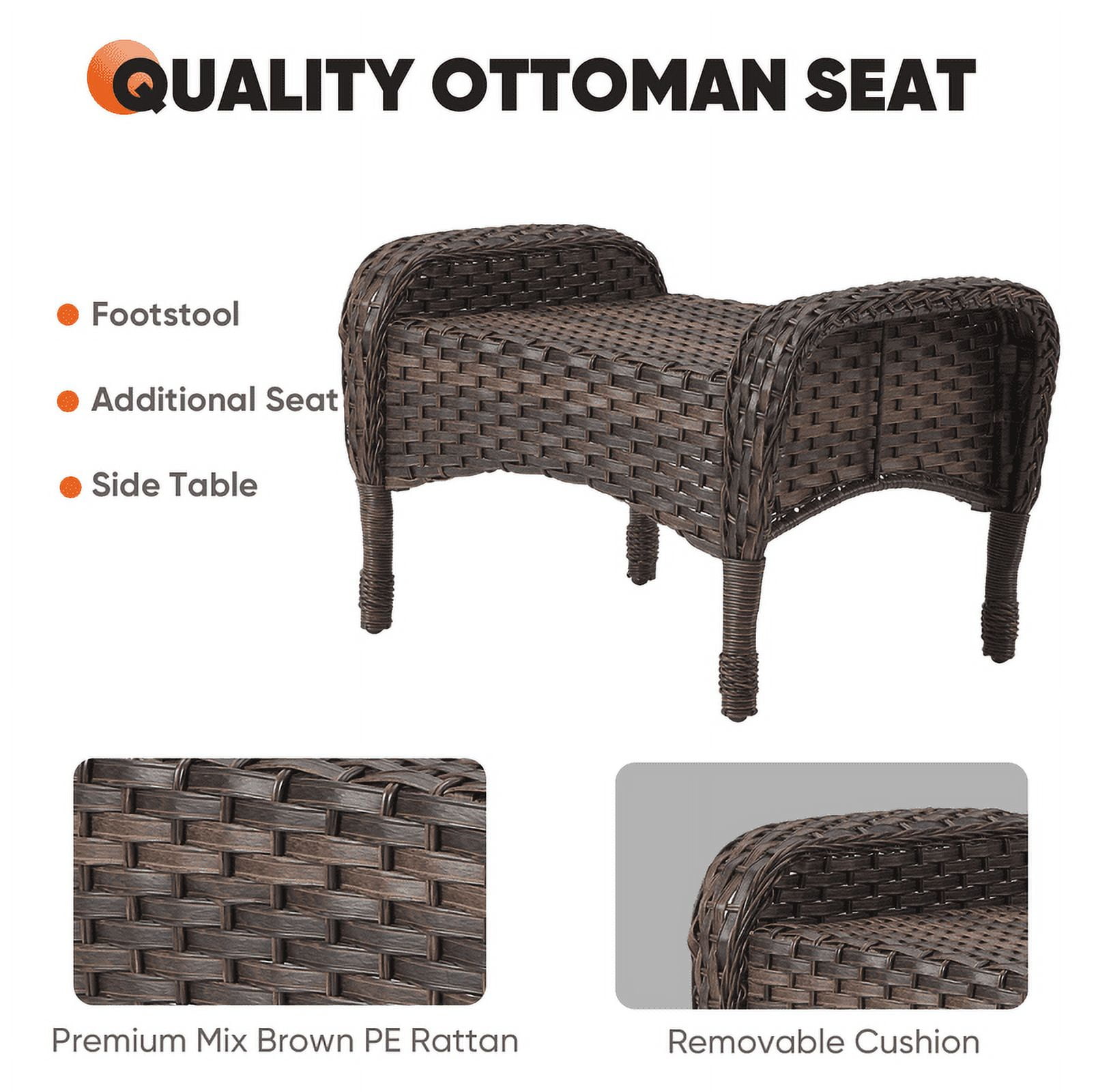 PARKWELL Outdoor Sectional Sofa Furniture Set,Patio Wicker L Shaped Couch High Back Conversation Set with Ottomans for Garden Yard,Brown Wicker Navy Cushion