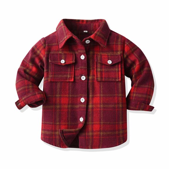 Tdoqot Toddler Girls Boys Casual Button Down Fall Winter Clothes Plaid Jackets Hoodless Long Sleeve Coats Red Size 2-3T