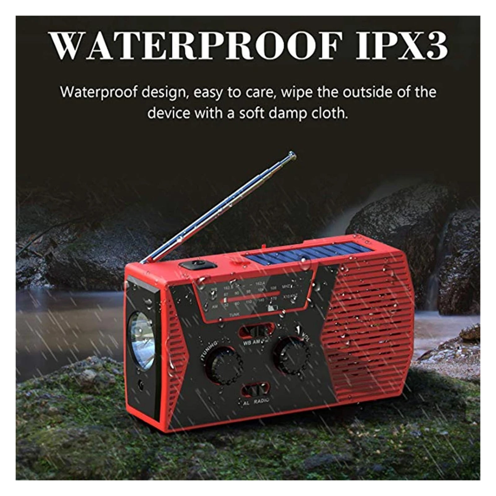 Multifunctional Solar Hand Crank Radio FM AM WB NOAA Weather Radio 2000mAh USB Charging Emergency LED Flashlight Power