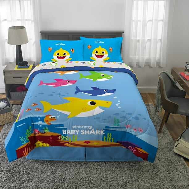 Baby Shark BedinaBag, Kids Bedding Bundle Set, 4Piece Twin