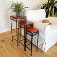 thumbnail image 3 of Country Style Accent Tables, Set of 3, Plant Stands, Wood Tops, Slim Line, Rust Resistant Black Metal Bases, 30, 26, and 22 Inches Tall, 3 of 10