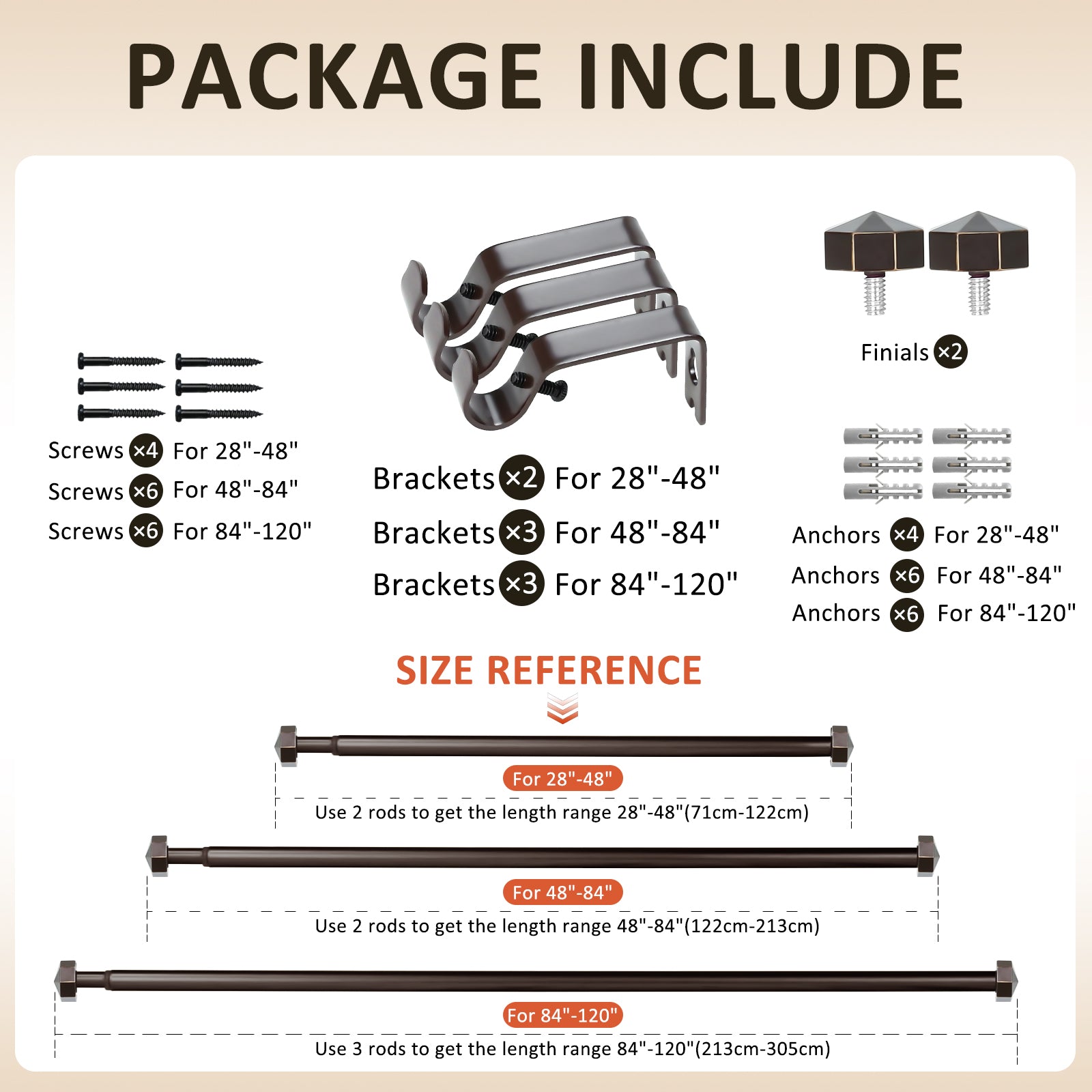 Ridicili 5/8" Single Telescoping Curtain Rod with Octagonal Finials,48"-84",Bronze