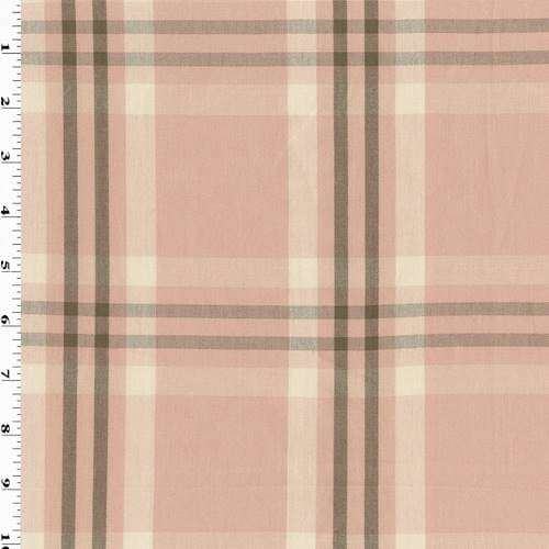 Pink/Brown/Ivory Cotton Plaid Home Decorating Fabric, Fabric By the