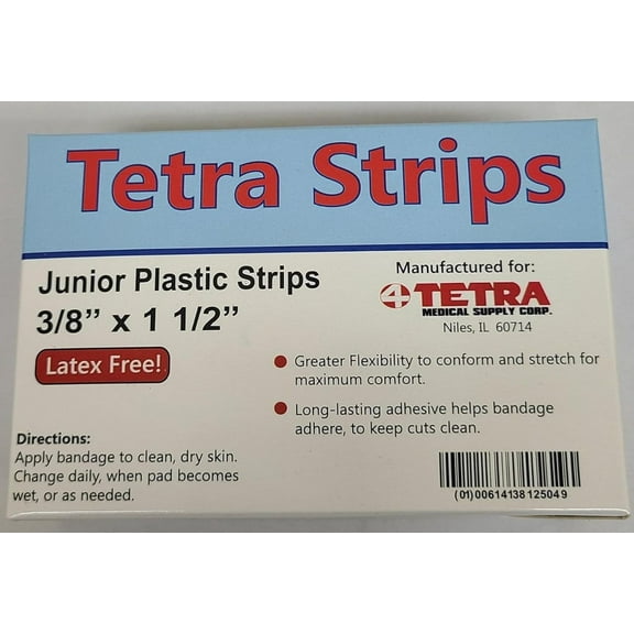 One Case of DYJP Strips Adhesive Bandages, Junior Strips, Plastic, 3/8" x 1 1/2" Latex-Free Sterile, 100 Bandages per Box, 36 Boxes per Case