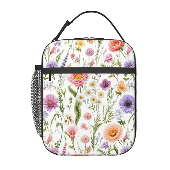 Wildflower Floral Lunch Bag Reusable Thermal Lunch Box with Handle for Women and Men