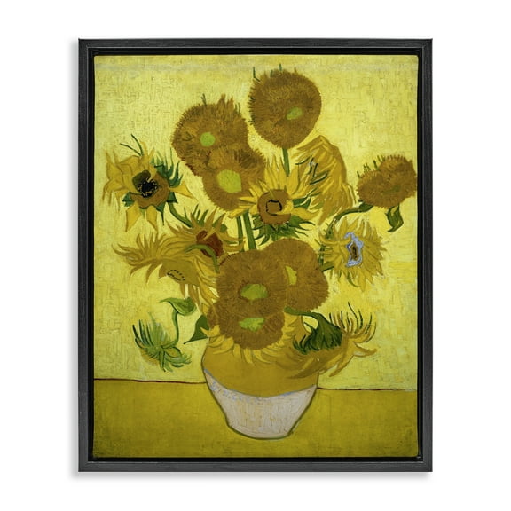 Stupell Industries Van Gogh Yellow Sunflowers Plants & Flowers Painting Black Floater Framed Canvas Art Print Wall Art, 17 x 21