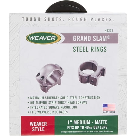 Weaver 1" Grand Slam Top Mount Scope Rings, Medium, Matte Black - 49303
