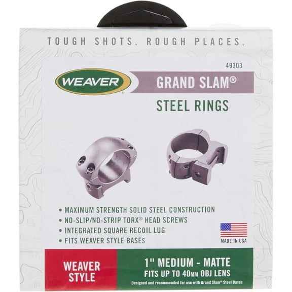 Weaver 1" Grand Slam Top Mount Scope Rings, Medium, Matte Black - 49303
