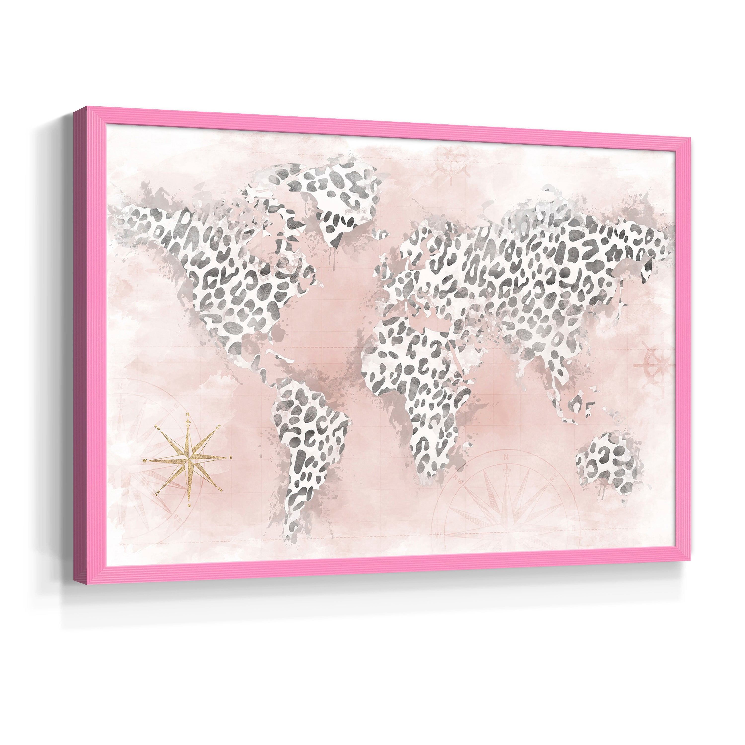 Pink Cheetah Map by Natalie Carpentieri - Restickable Framed Giclée Print
