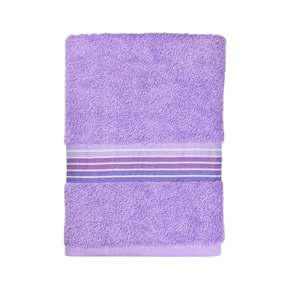 Mainstays Basic Bath Towel, Soft 100% Cotton and Highly Absorbent Striped Bath Towel, Purple