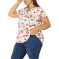 thumbnail image 4 of MODA NOVA Juniors Plus Size Retro Floral V Neck Tiered Short Sleeve Blouse Pink White 4X, 4 of 6
