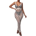 thumbnail image 1 of Txlixc Suéter de playa de mono femenino suéter de playa transparente hueco sólido cuello V sin mangas mono largo bañador bikini Txlixc  moda, 1 of 7