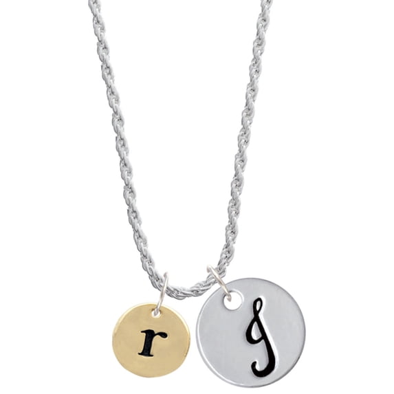 Delight Jewelry Goldtone Disc 1/2'' Initial - r - Silvertone Script Initial Disc - J - Charm Necklace, 20"+3"